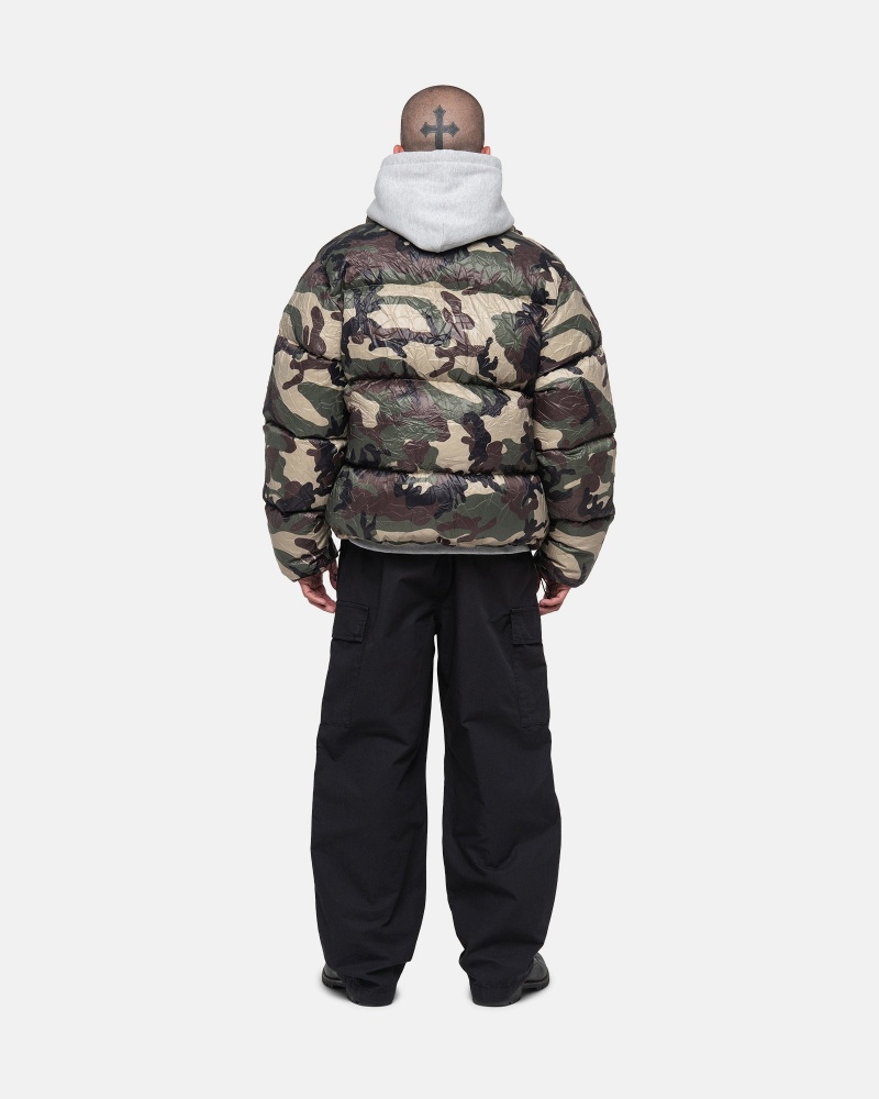 Stüssy Down Puffer Wrinkled Nylon Long Sleeve Outerwear Woodland Camo | EYC-158290