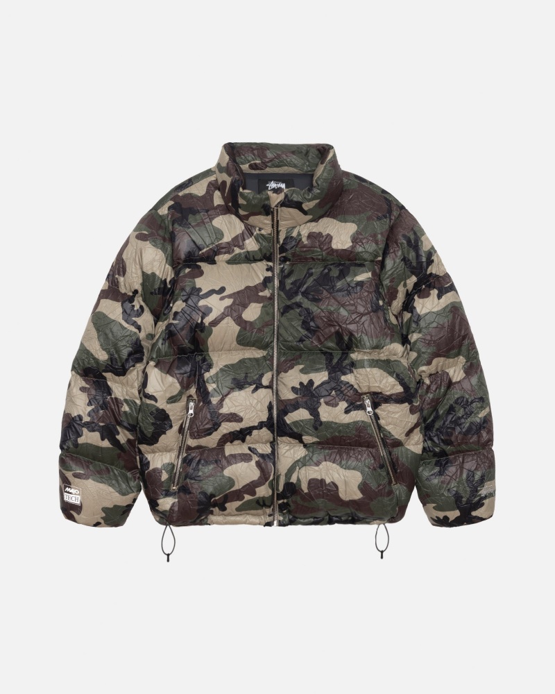 Stüssy Down Puffer Wrinkled Nylon Long Sleeve Outerwear Woodland Camo | EYC-158290