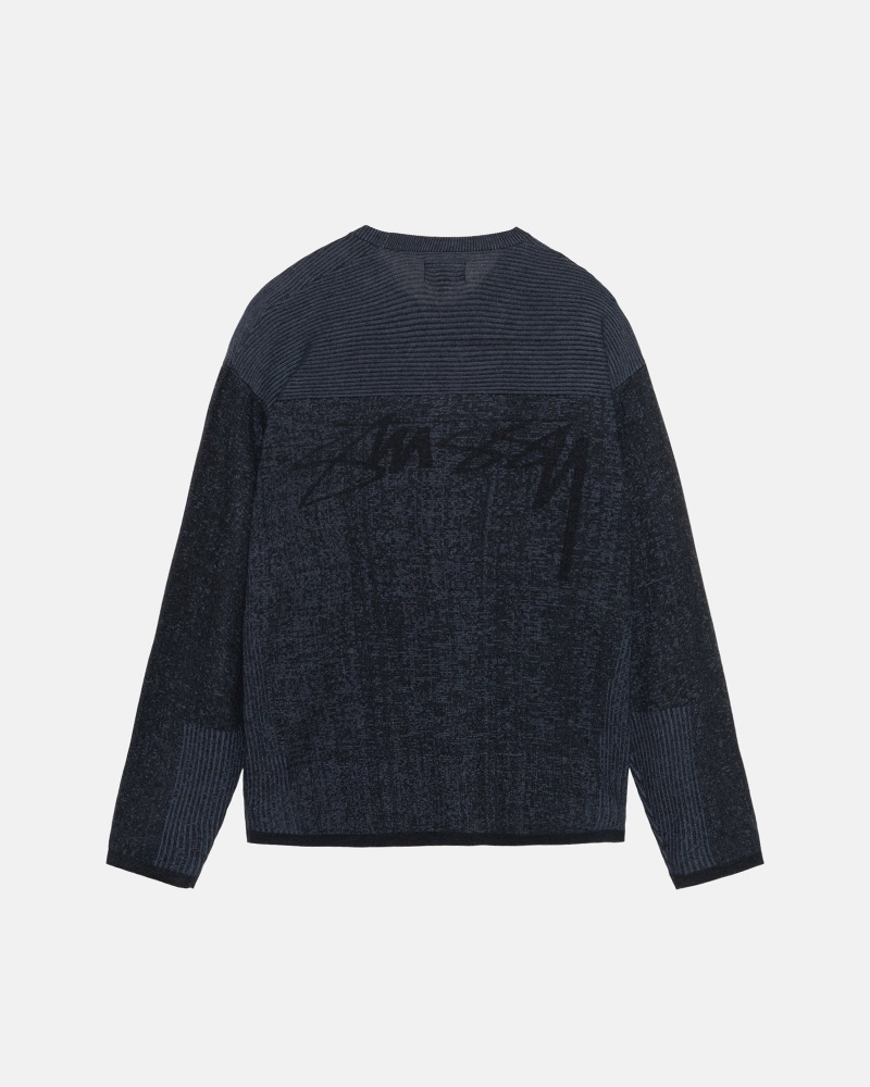 Stüssy Engineered Panel Sweater Long Sleeve Sweater Navy | LXM-209647