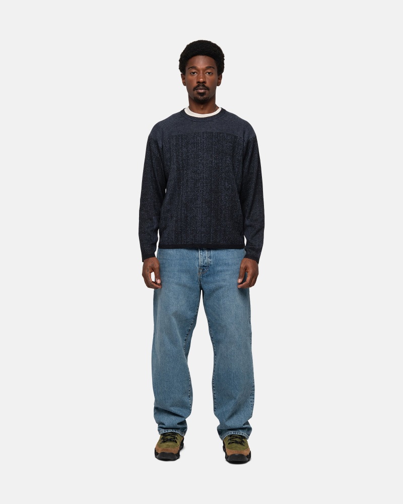 Stüssy Engineered Panel Sweater Long Sleeve Sweater Navy | LXM-209647