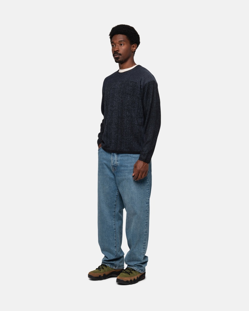 Stüssy Engineered Panel Sweater Long Sleeve Sweater Navy | LXM-209647