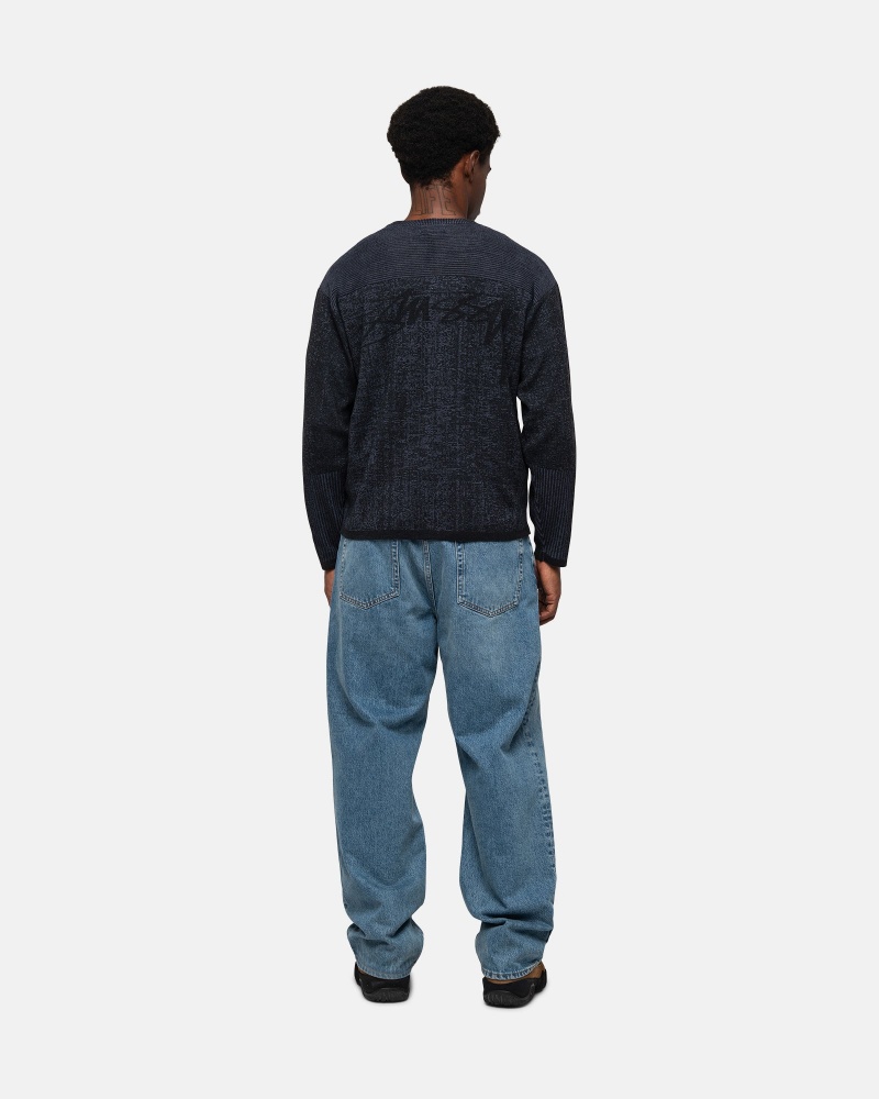 Stüssy Engineered Panel Sweater Long Sleeve Sweater Navy | LXM-209647