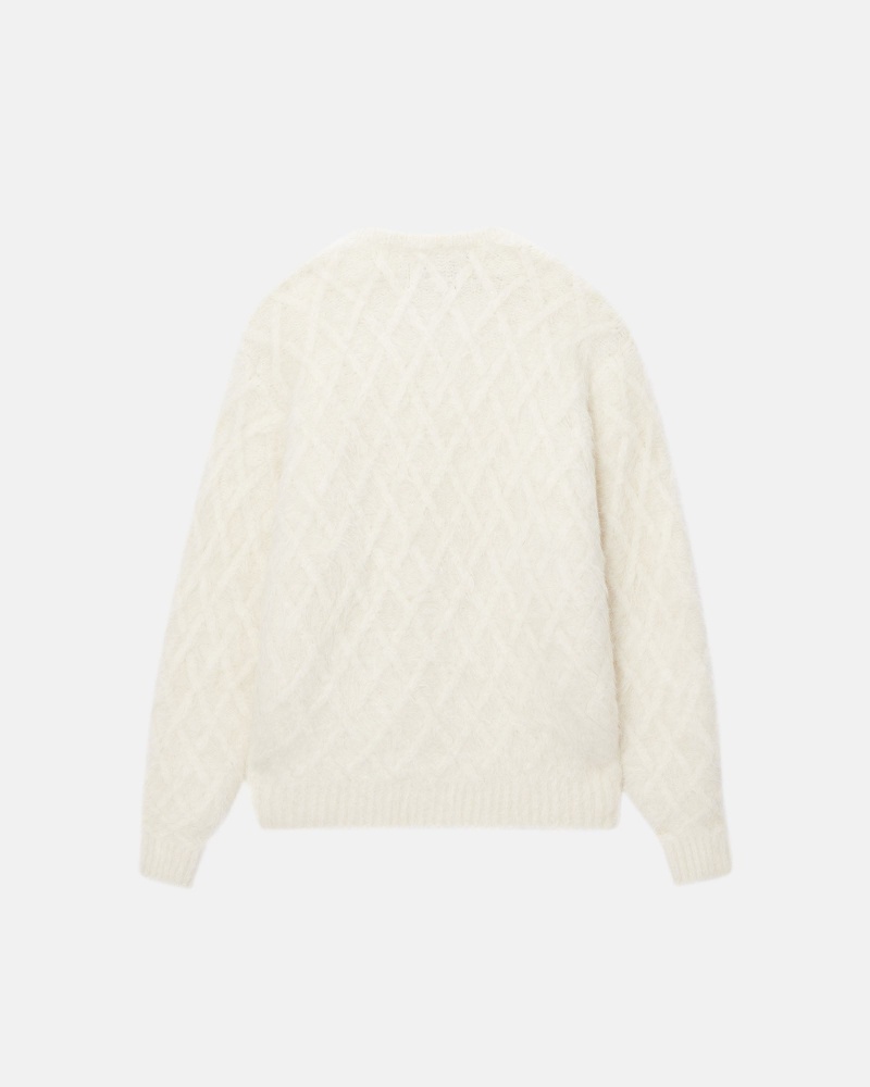 Stüssy Fuzzy Lattice Crew Sweater Long Sleeve Sweater Ivory | MGT-813459