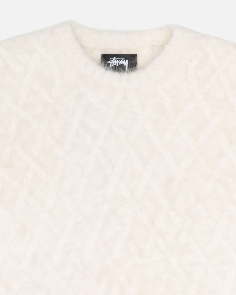 Stüssy Fuzzy Lattice Crew Sweater Long Sleeve Sweater Ivory | MGT-813459