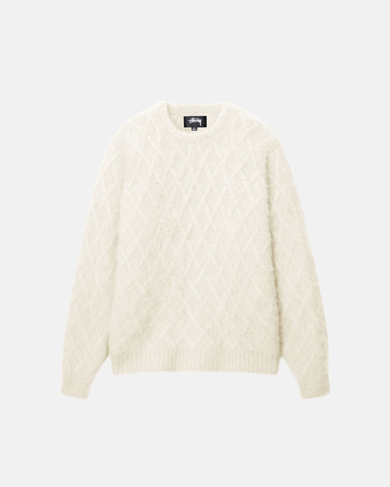 Stüssy Fuzzy Lattice Crew Sweater Long Sleeve Sweater Ivory | MGT-813459