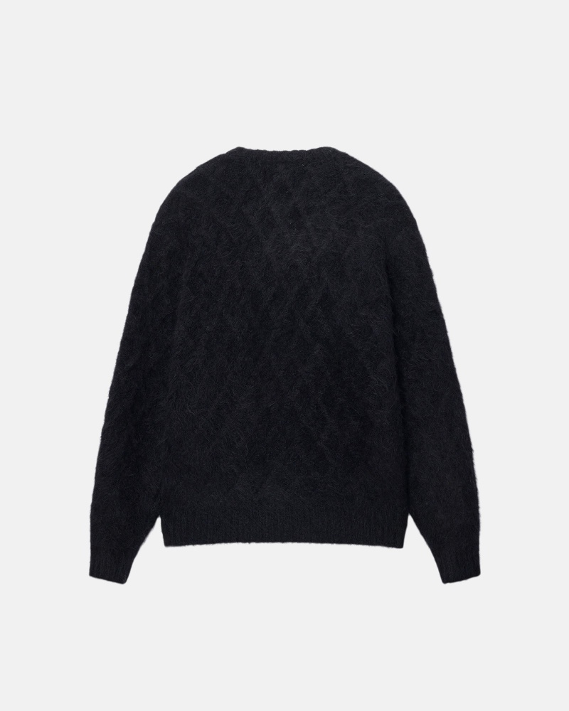 Stüssy Fuzzy Lattice Crew Sweater Long Sleeve Sweater Black | RHV-820456