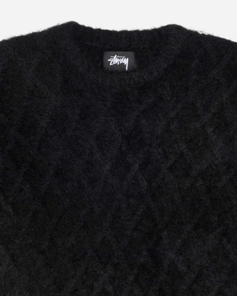 Stüssy Fuzzy Lattice Crew Sweater Long Sleeve Sweater Black | RHV-820456