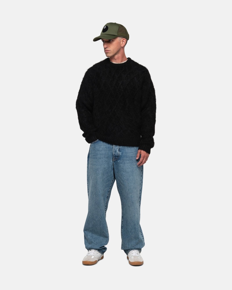 Stüssy Fuzzy Lattice Crew Sweater Long Sleeve Sweater Black | RHV-820456