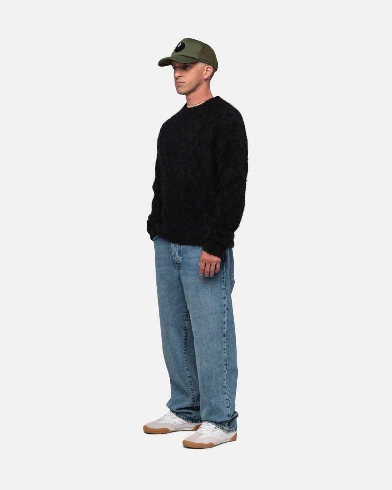 Stüssy Fuzzy Lattice Crew Sweater Long Sleeve Sweater Black | RHV-820456