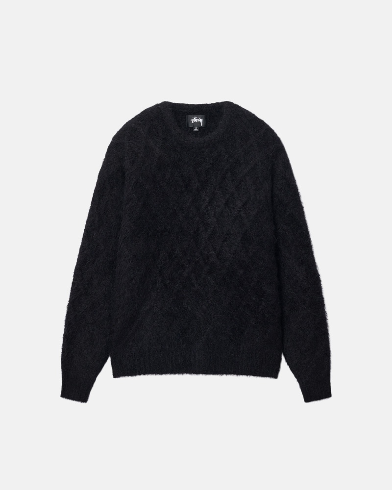 Stüssy Fuzzy Lattice Crew Sweater Long Sleeve Sweater Black | RHV-820456