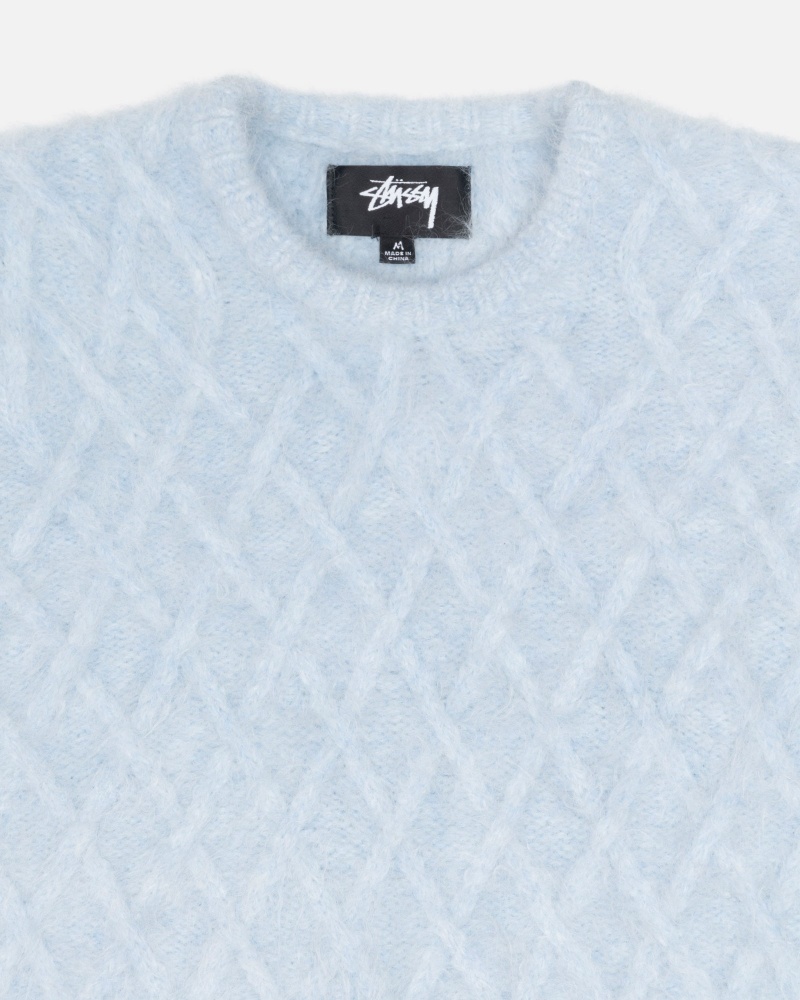 Stüssy Fuzzy Lattice Crew Sweater Long Sleeve Sweater Ice | BVA-053729