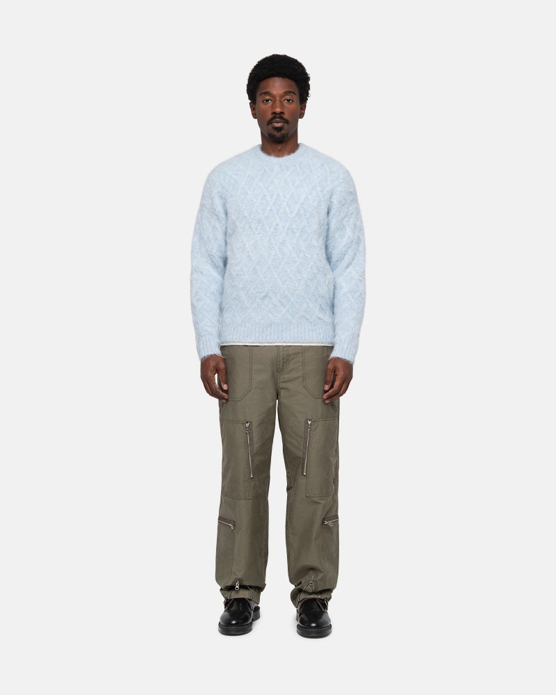 Stüssy Fuzzy Lattice Crew Sweater Long Sleeve Sweater Ice | BVA-053729