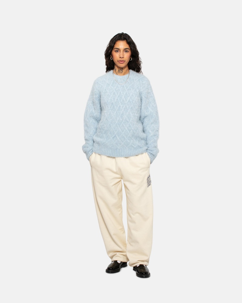 Stüssy Fuzzy Lattice Crew Sweater Long Sleeve Sweater Ice | BVA-053729