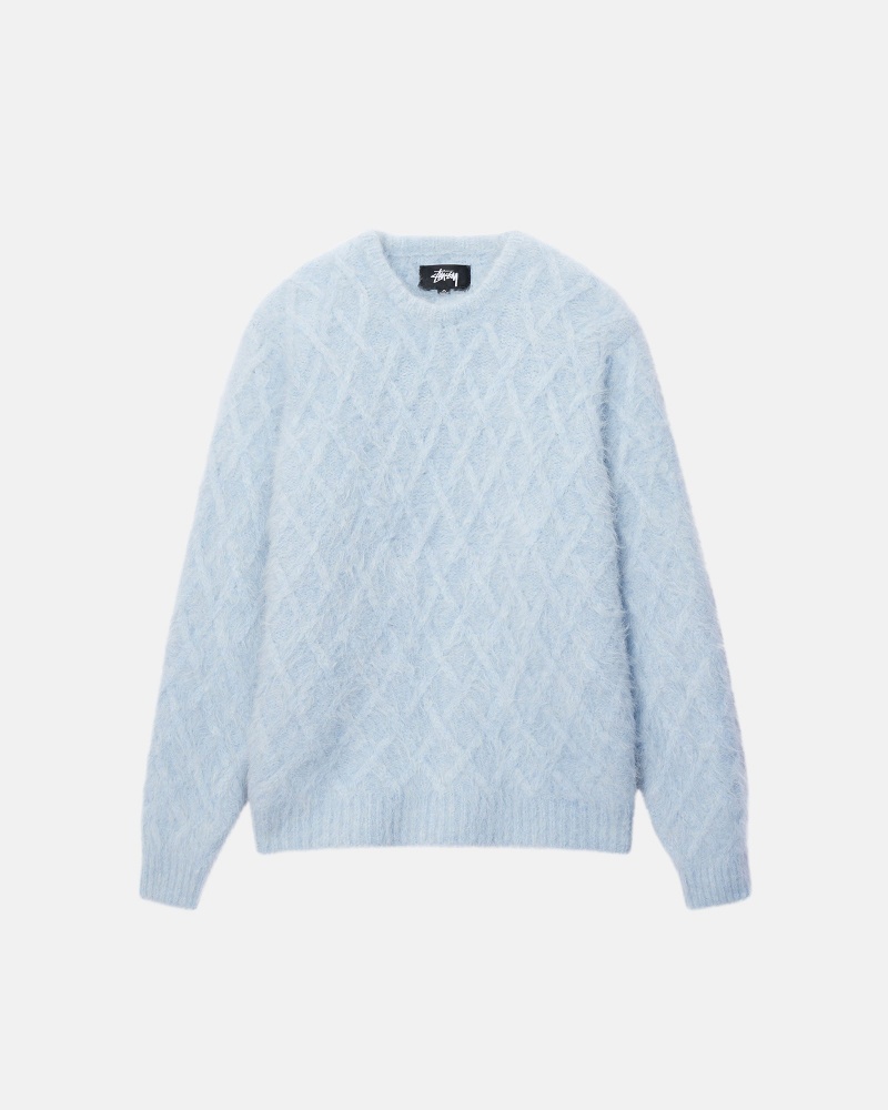 Stüssy Fuzzy Lattice Crew Sweater Long Sleeve Sweater Ice | BVA-053729