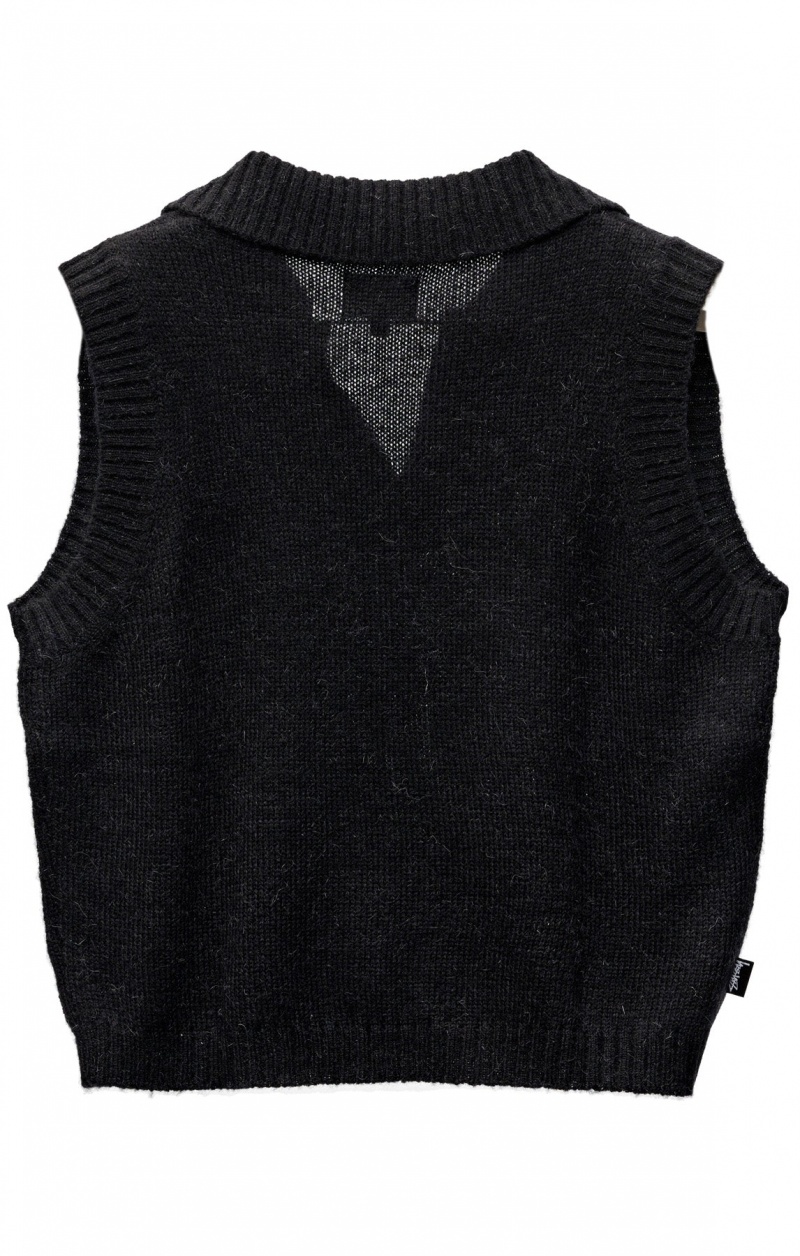 Stüssy Graffiti Collared Vest Hoodies & Sweaters Black | UES-513087