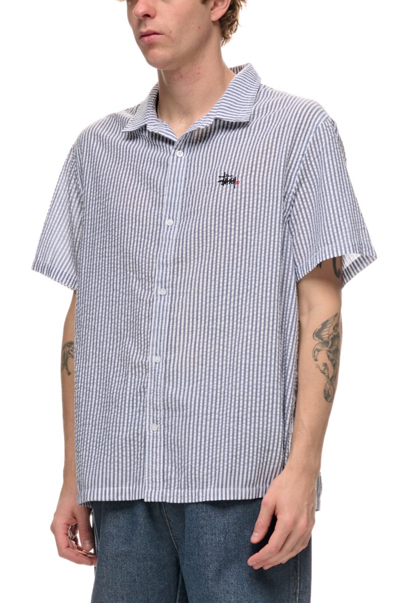 Stüssy Graffiti Oxford Shirt Shirts Navy/White Stripe | TUM-417028