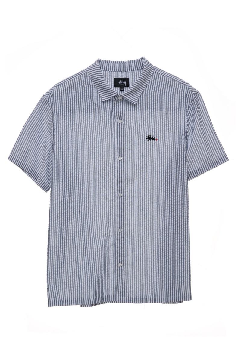 Stüssy Graffiti Oxford Shirt Shirts Navy/White Stripe | TUM-417028