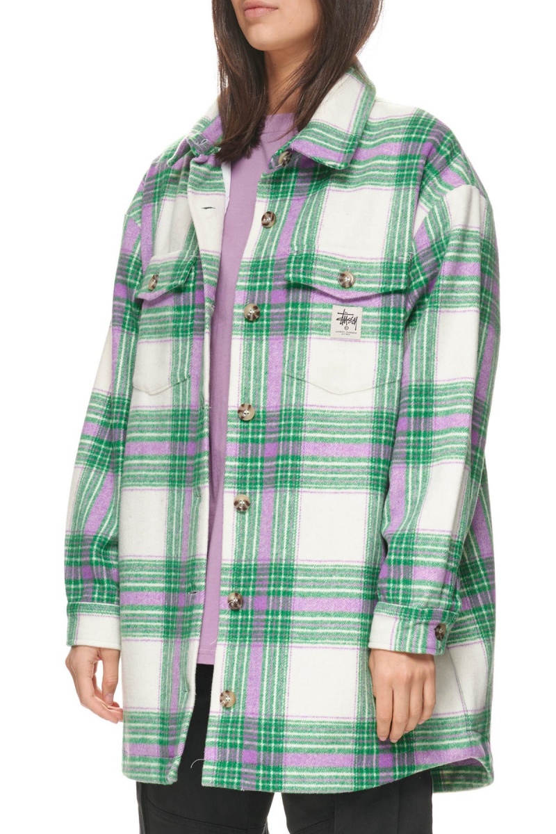 Stüssy Harley Check Worker Jacket T-Shirts L/S White Mauve | YAT-365204