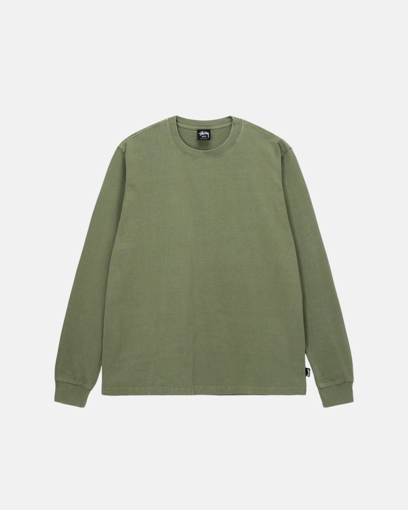 Stüssy Heavyweight Pigment Dyed Ls Crew Long Sleeve Knit Olive | SIH-867201