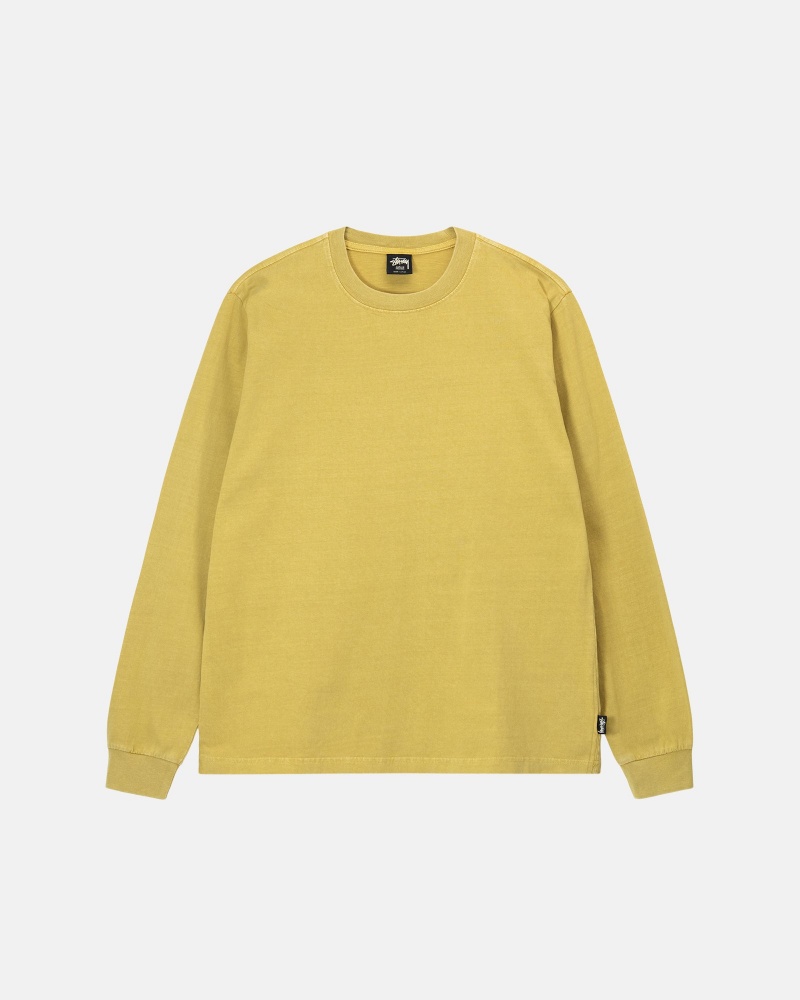 Stüssy Heavyweight Pigment Dyed Ls Crew Long Sleeve Knit Mustard | YVK-486129