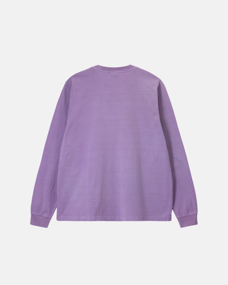 Stüssy Heavyweight Pigment Dyed Ls Crew Long Sleeve Knit Lavender | LXV-635210