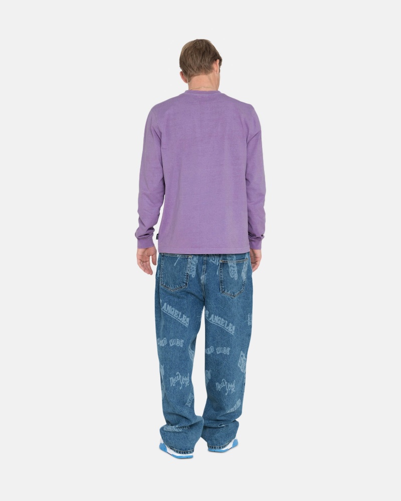 Stüssy Heavyweight Pigment Dyed Ls Crew Long Sleeve Knit Lavender | LXV-635210