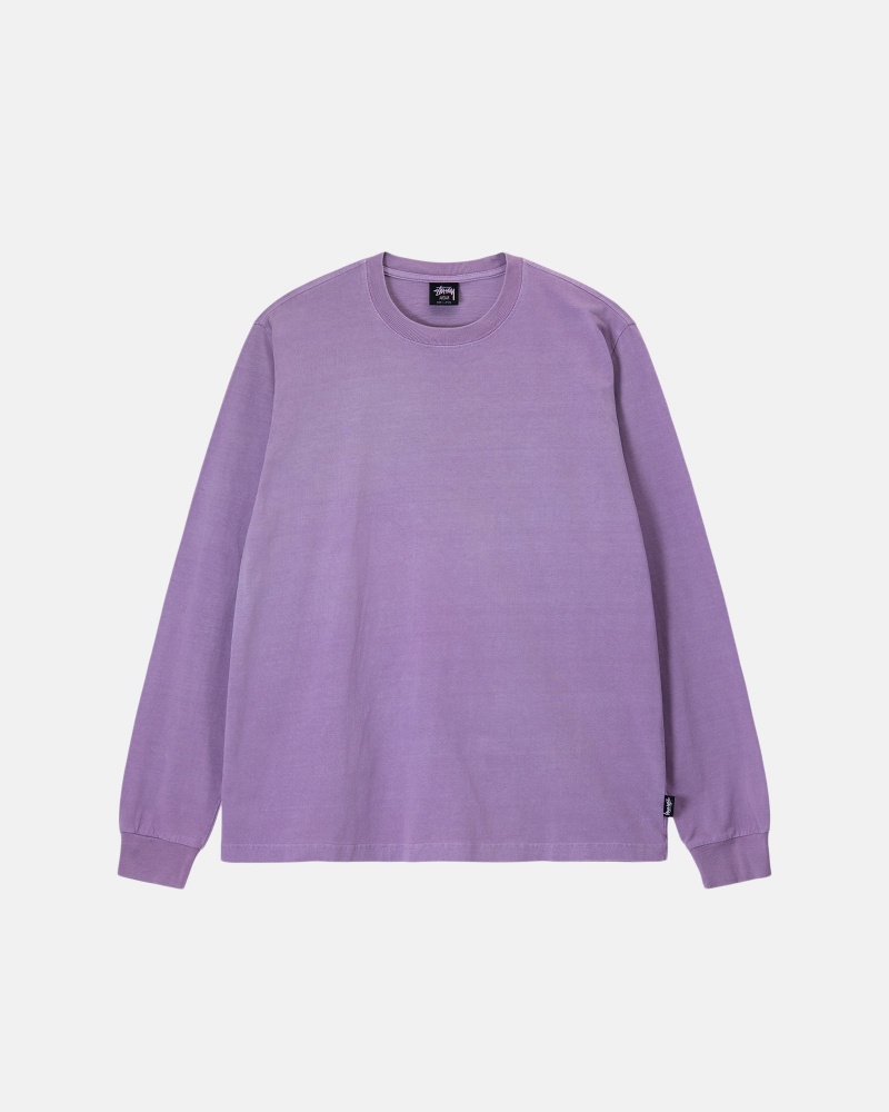 Stüssy Heavyweight Pigment Dyed Ls Crew Long Sleeve Knit Lavender | LXV-635210