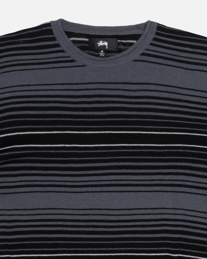 Stüssy Horizontal Stripe Sweater Long Sleeve Sweater Charcoal | DXF-028647