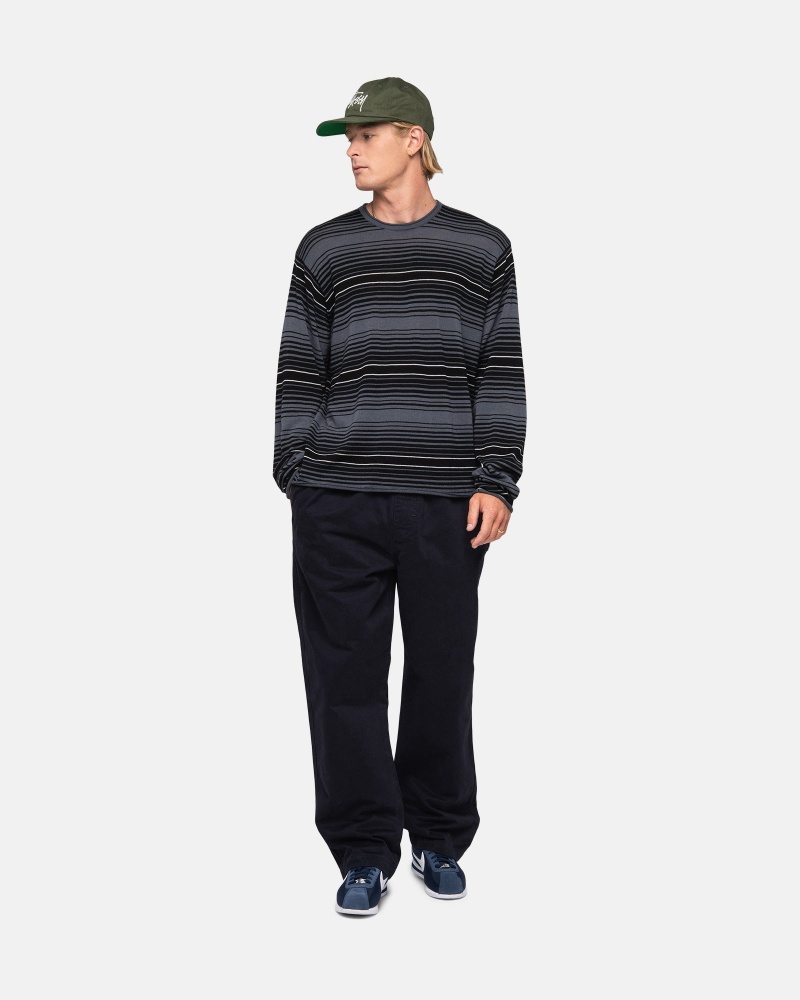 Stüssy Horizontal Stripe Sweater Long Sleeve Sweater Charcoal | DXF-028647