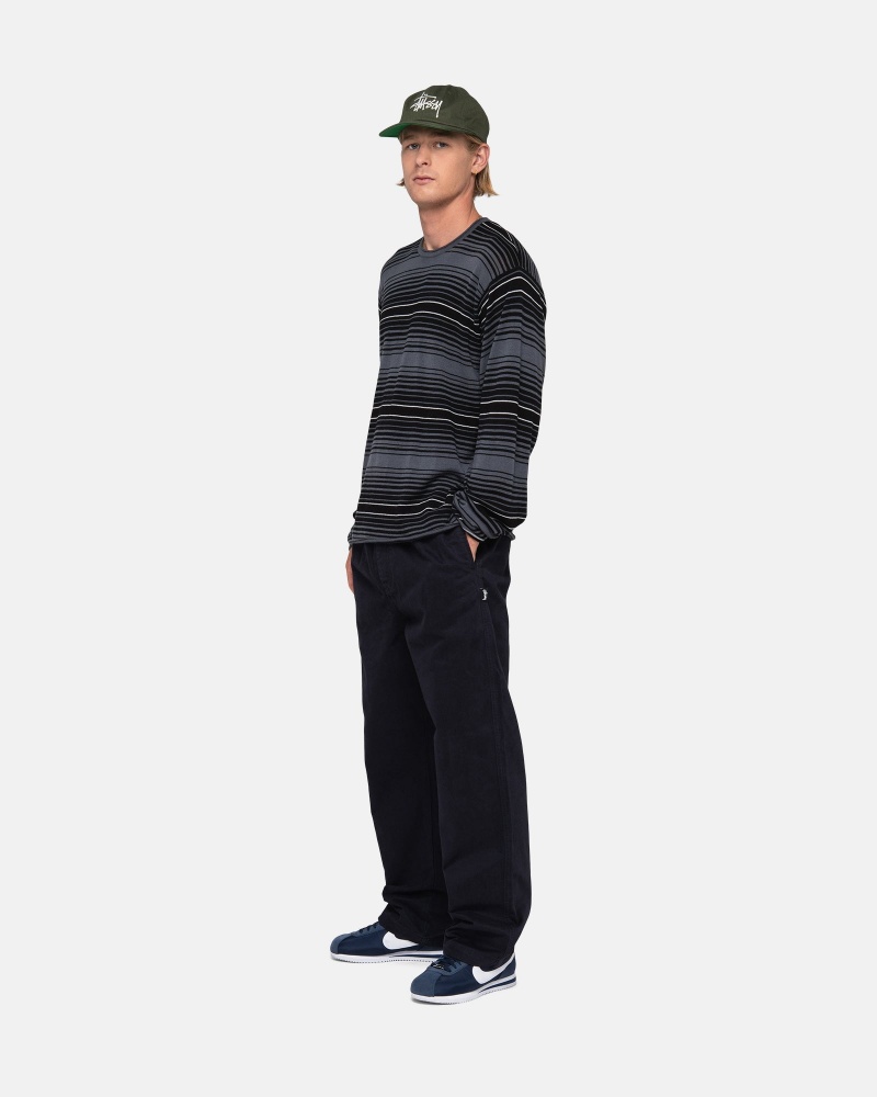 Stüssy Horizontal Stripe Sweater Long Sleeve Sweater Charcoal | DXF-028647