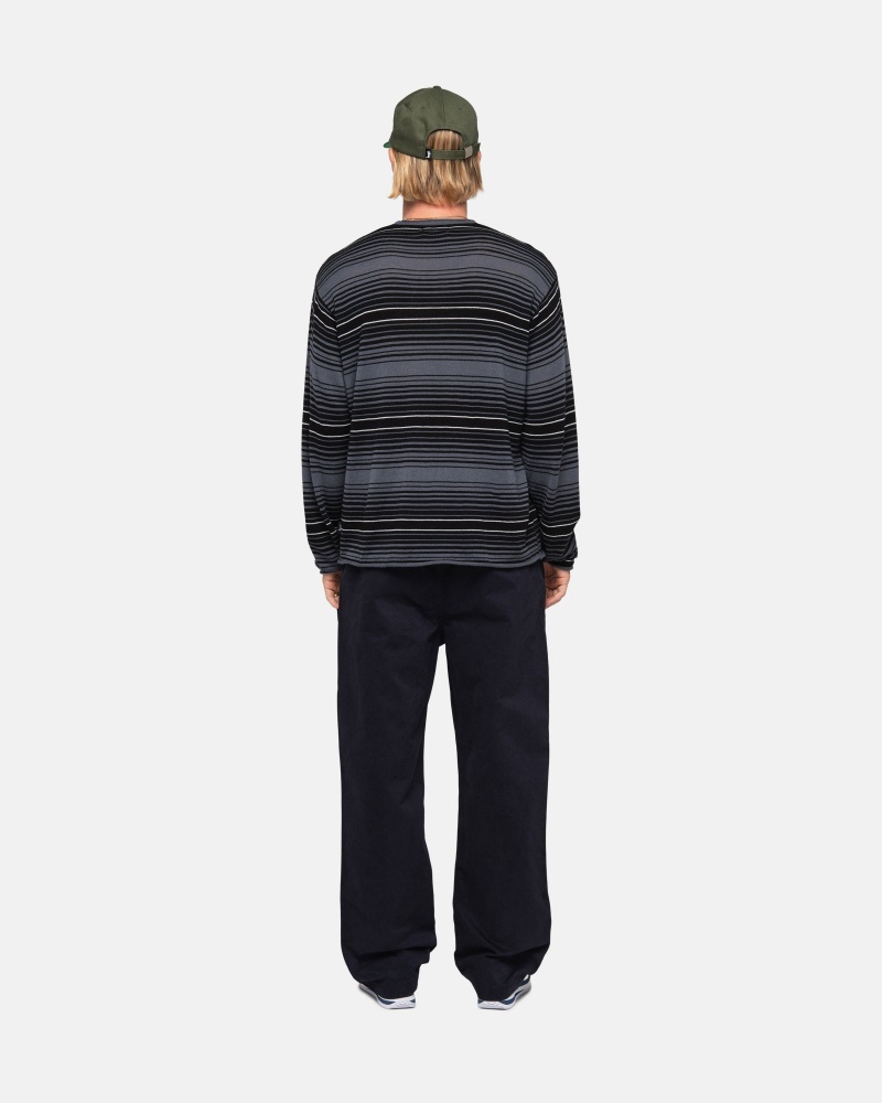 Stüssy Horizontal Stripe Sweater Long Sleeve Sweater Charcoal | DXF-028647