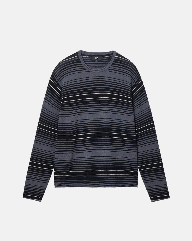 Stüssy Horizontal Stripe Sweater Long Sleeve Sweater Charcoal | DXF-028647