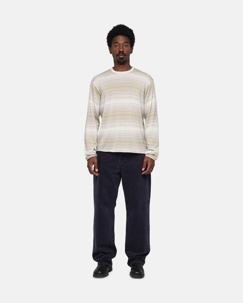 Stüssy Horizontal Stripe Sweater Long Sleeve Sweater Natural | THJ-529376