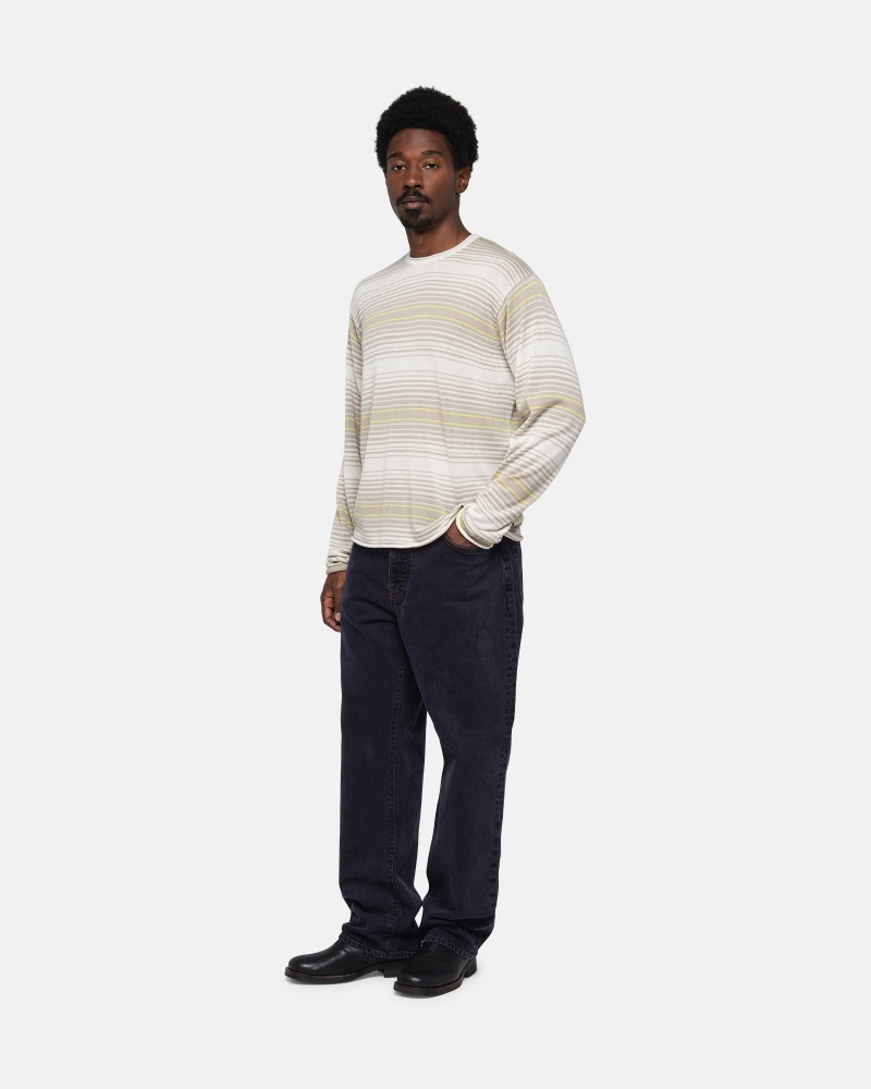 Stüssy Horizontal Stripe Sweater Long Sleeve Sweater Natural | THJ-529376