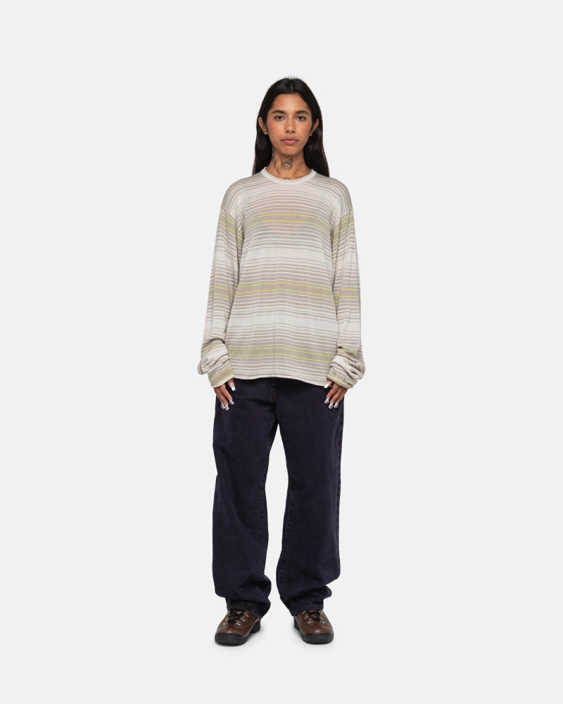 Stüssy Horizontal Stripe Sweater Long Sleeve Sweater Natural | THJ-529376