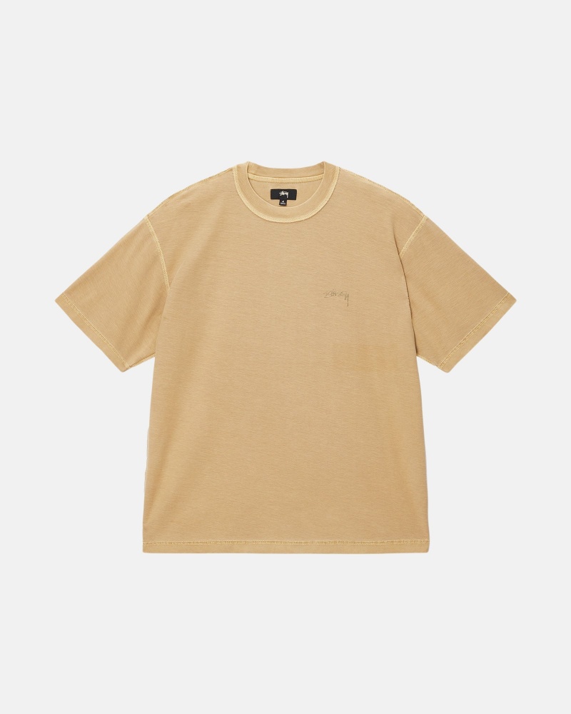 Stüssy Lazy Tee Short Sleeve Knit Amber Gold | ADW-130256