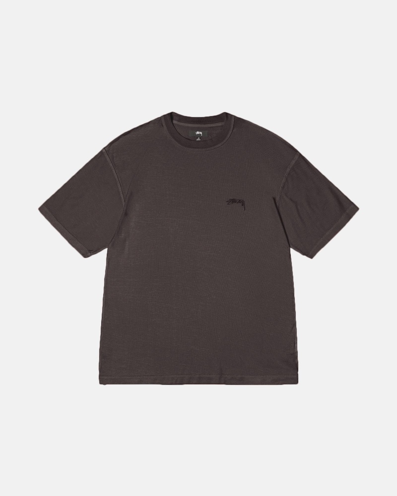 Stüssy Lazy Tee Short Sleeve Knit Faded Black | MBQ-326195