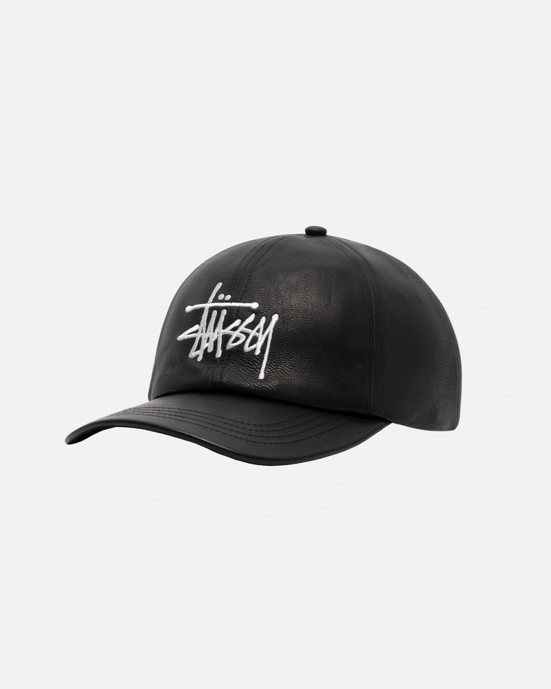 Stüssy Low Pro Basic Leather Strapback Ball Cap Black | DHW-720493