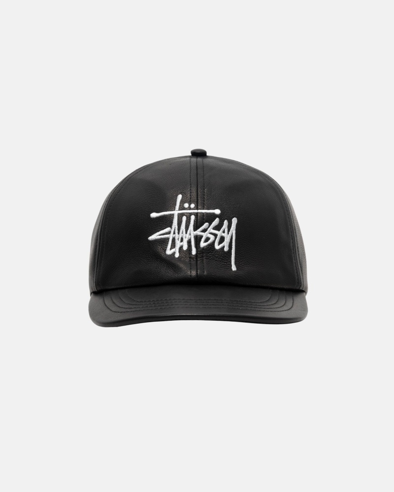 Stüssy Low Pro Basic Leather Strapback Ball Cap Black | DHW-720493