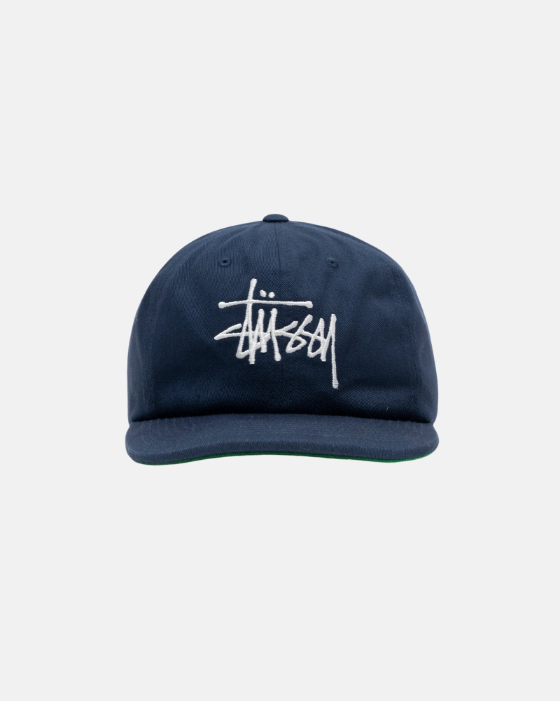 Stüssy Mid-Depth Basic Strapback Ball Cap Navy | BKJ-615289