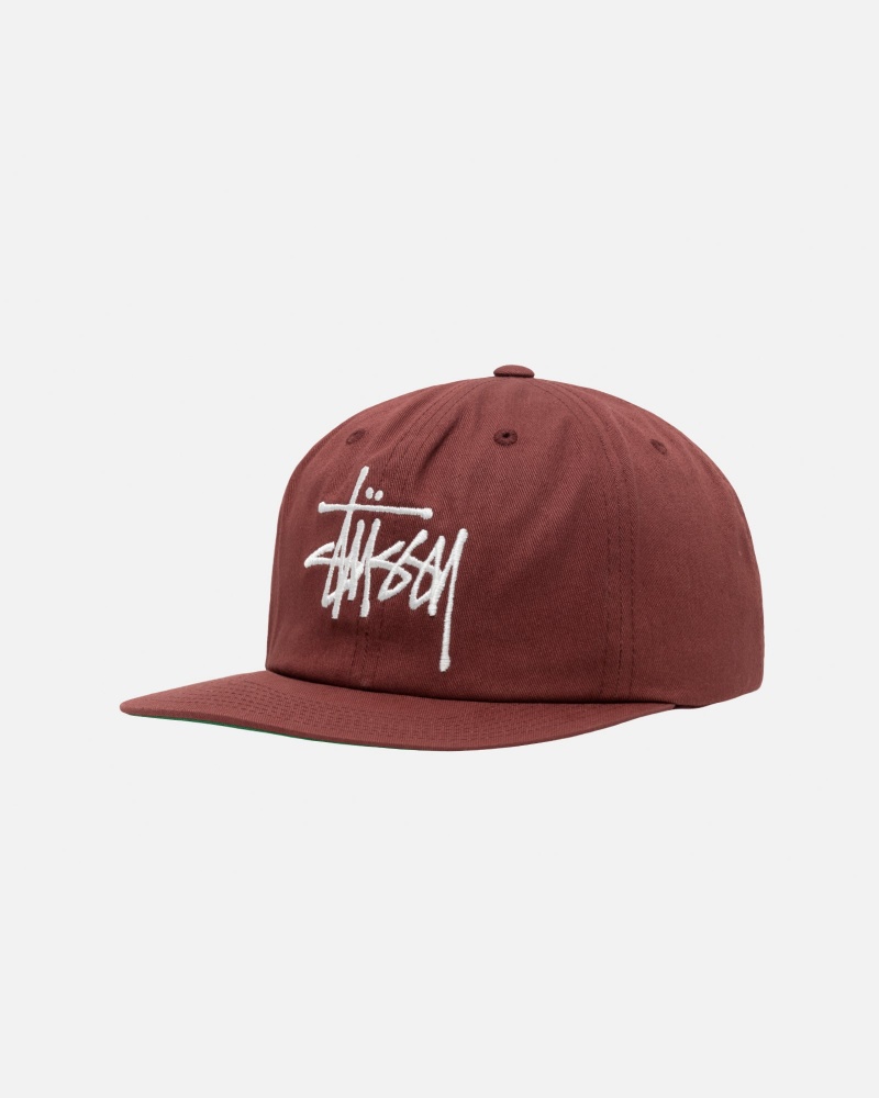 Stüssy Mid-Depth Basic Strapback Ball Cap Red Brown | LMC-075198