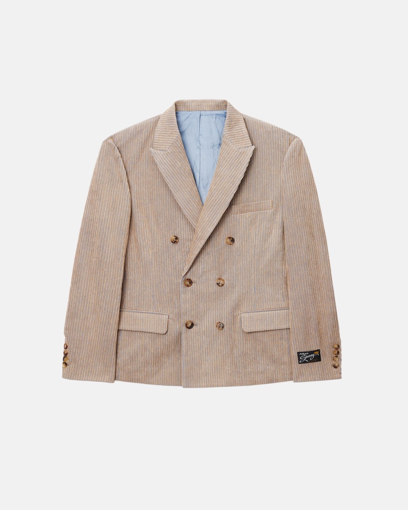 Stüssy Mix Wale Corduroy Double-Breasted Blazer Long Sleeve Outerwear Sand | IUL-674980