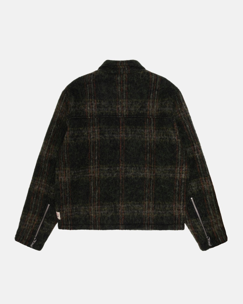 Stüssy Mohair Club Jacket Long Sleeve Outerwear Olive Plaid | HJX-729853