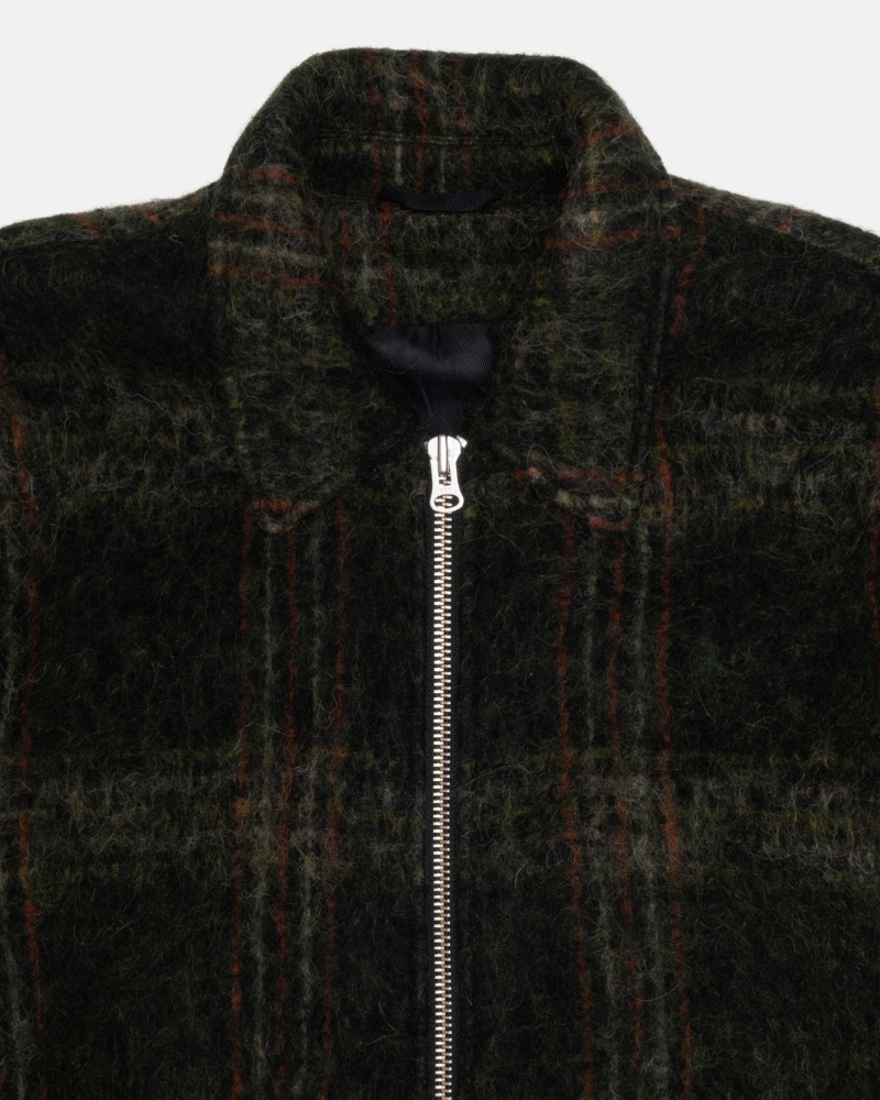 Stüssy Mohair Club Jacket Long Sleeve Outerwear Olive Plaid | HJX-729853