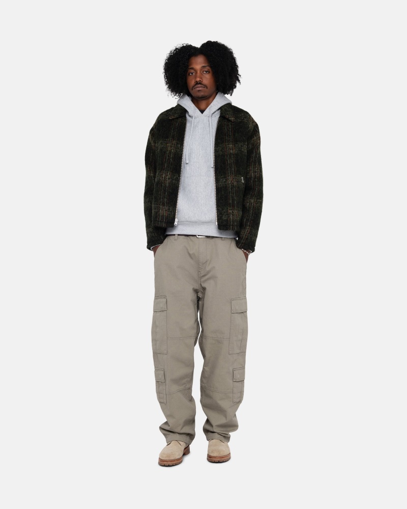 Stüssy Mohair Club Jacket Long Sleeve Outerwear Olive Plaid | HJX-729853