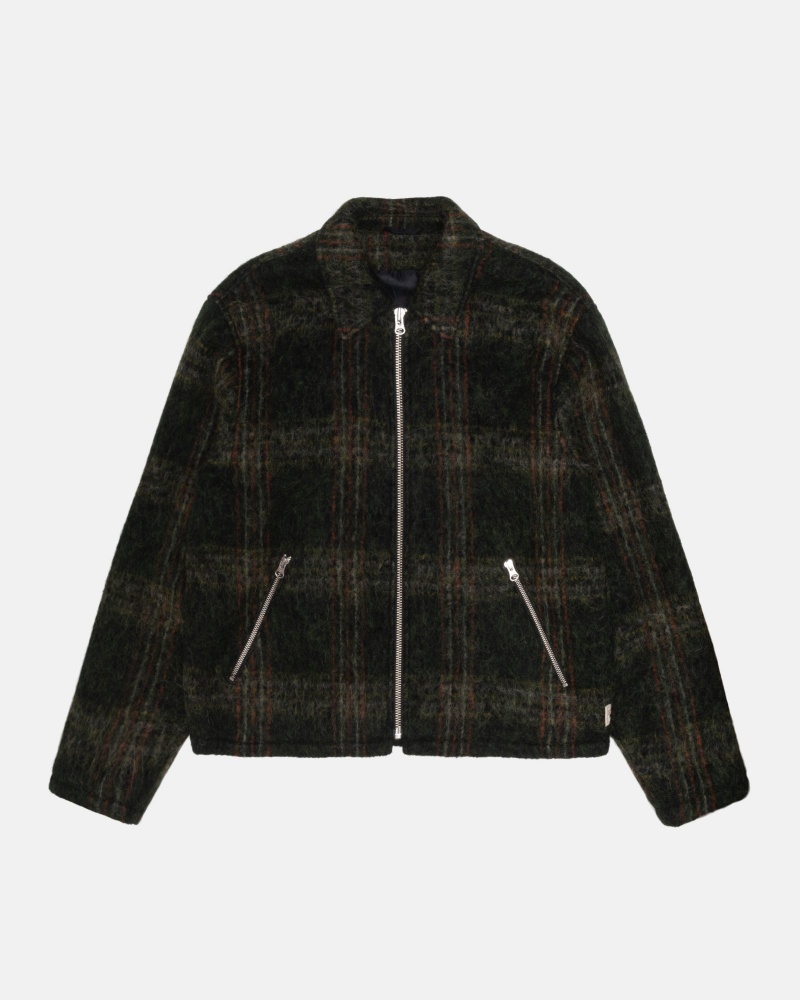 Stüssy Mohair Club Jacket Long Sleeve Outerwear Olive Plaid | HJX-729853