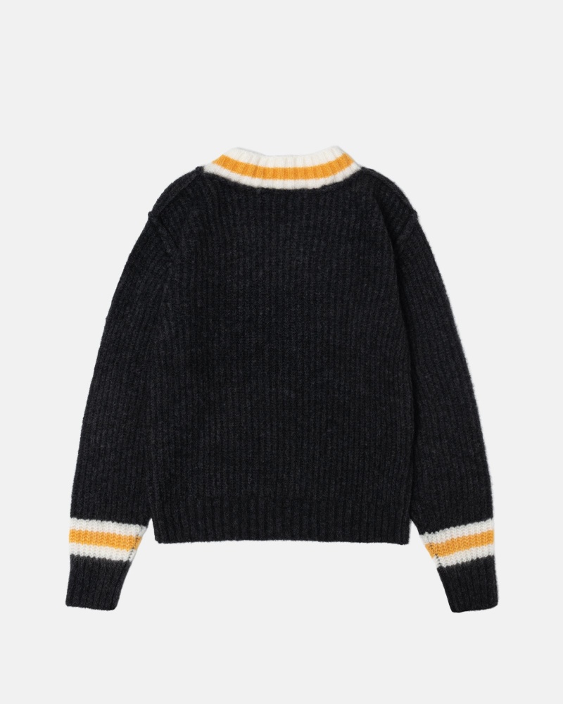 Stüssy Mohair Tennis Sweater Long Sleeve Sweater Charcoal | UYV-967251