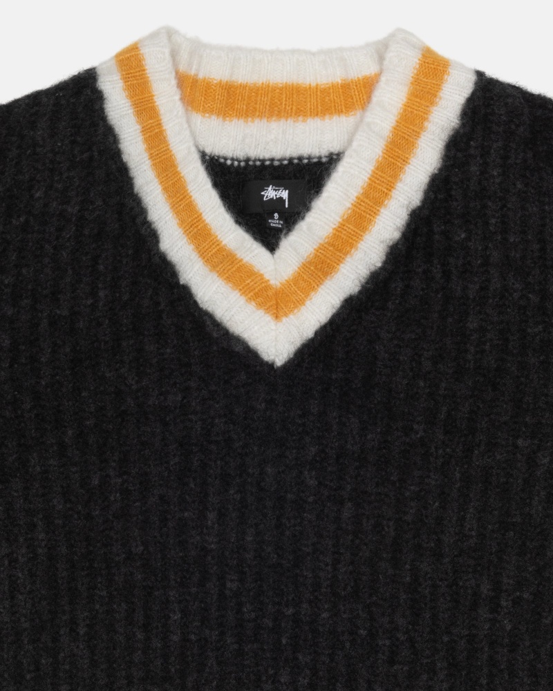 Stüssy Mohair Tennis Sweater Long Sleeve Sweater Charcoal | UYV-967251