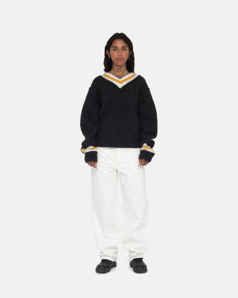 Stüssy Mohair Tennis Sweater Long Sleeve Sweater Charcoal | UYV-967251