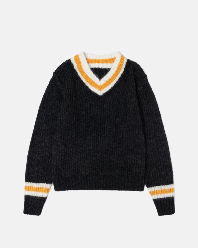 Stüssy Mohair Tennis Sweater Long Sleeve Sweater Charcoal | UYV-967251